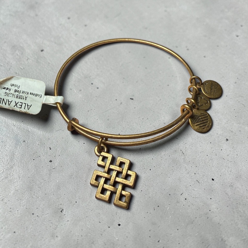 NWT Alex‎ and Ani Endless Knot Charm Bangle Bracelet Rafaelian Gold Expandable